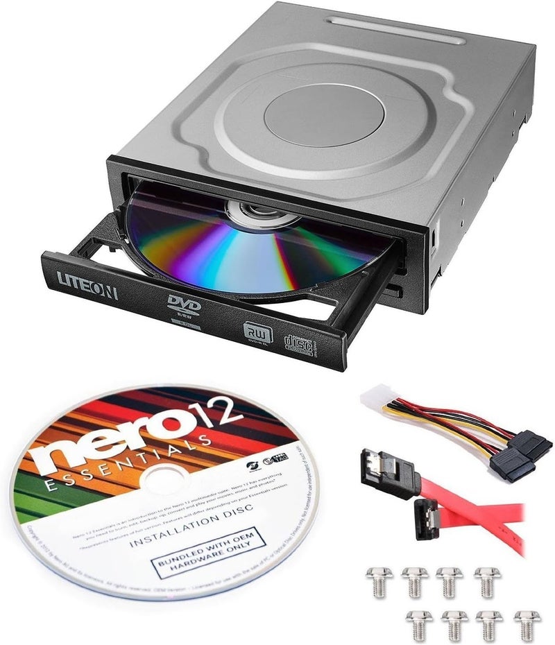 Plextor Lite-On 24X SATA Internal DVD+/-RW Drive + Nero 12 Essentials + SATA Cable Kit - PC Optical Drive - DVD/CD Writer - Half Height - 16X DVD, 12X CD - 8X Write Speed - Image 1